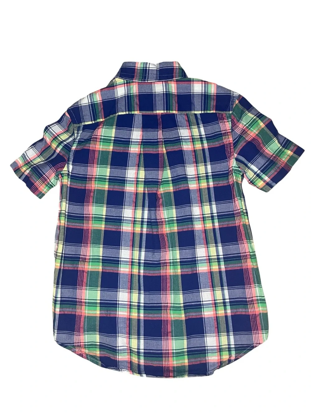 Ralph Lauren Short Sleeve Navy, Green & Pink Plaid Button-Down Shirt-Boys Small